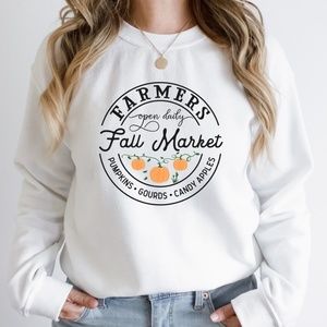 Fall Market - Pumpkins - Oversized Sweatshirt - Black with White